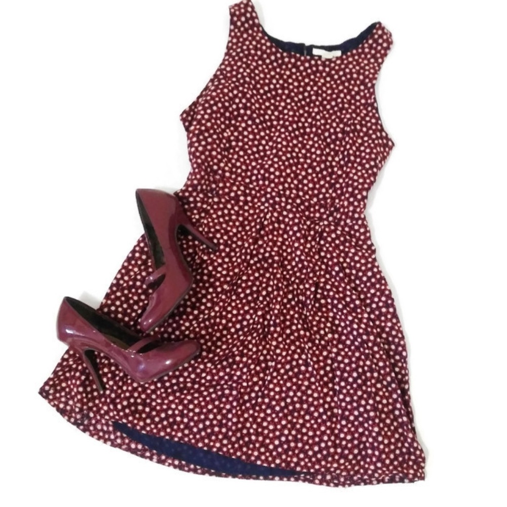 Forever 21 Sleeveless A-Line Dress Navy Red Med